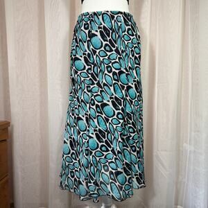 Aqua Abstract Mesh Midi Skirt Flowy Boho Vintage Aesthetic Made in USA